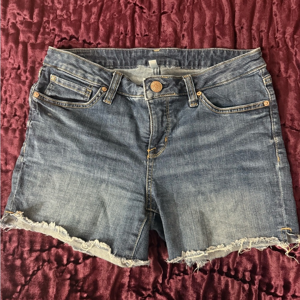 Seven7 Blue Denim Shorts with Gold Button